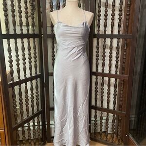 NWT! Zara Blue Satin Strappy Low Back Cowl Neck Formal Prom Slip Midi Dress S